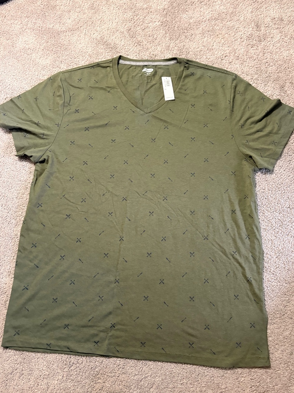 Old Navy Men's Olive Green V-Neck Tee with Subtle X Print